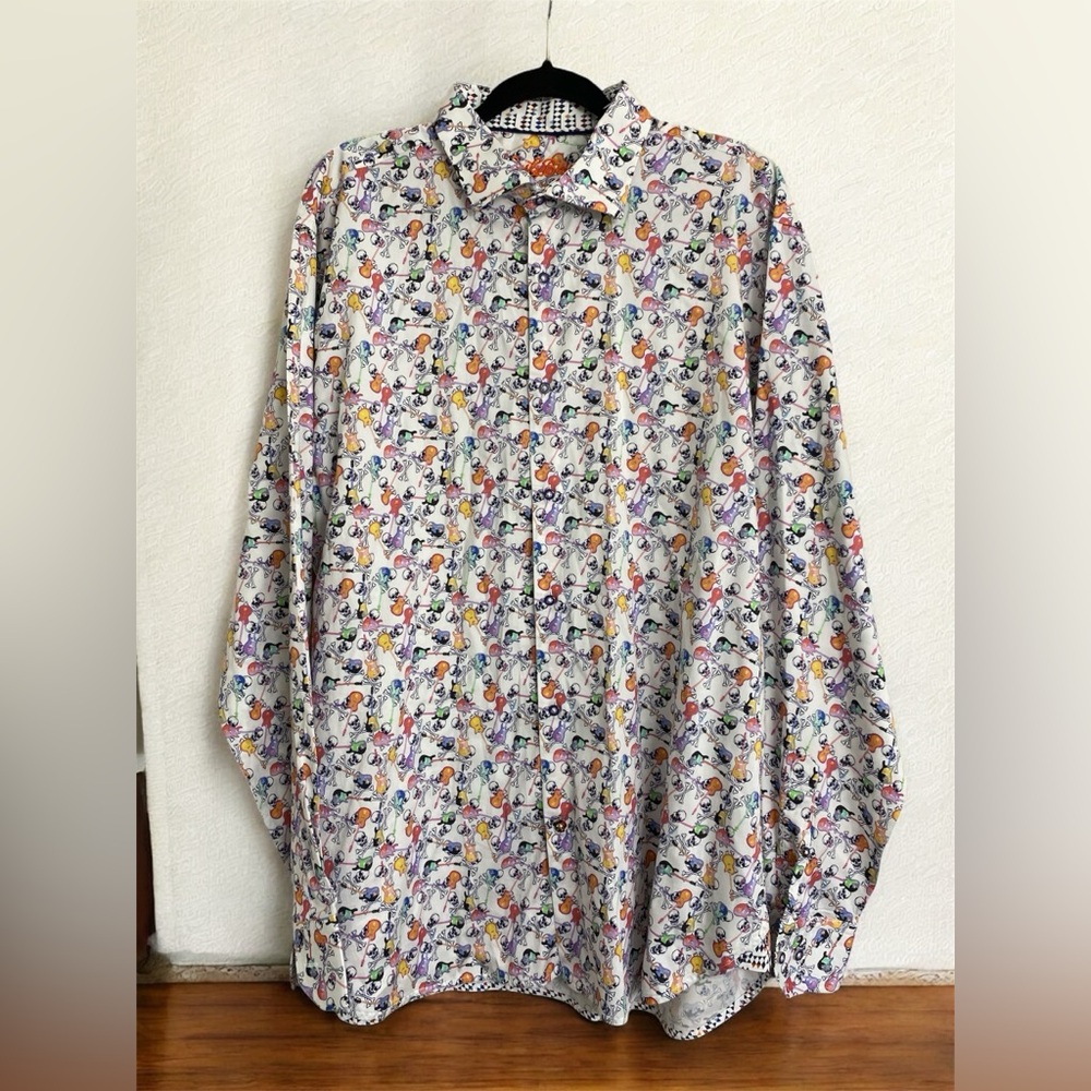 Lansky Bros Men's Skull and Guitar Patterned Shirt